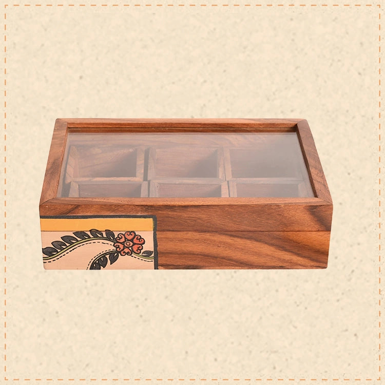 Jewelery Box Handcrafted 6 Slots Madhubani Wooden 8x6x2
