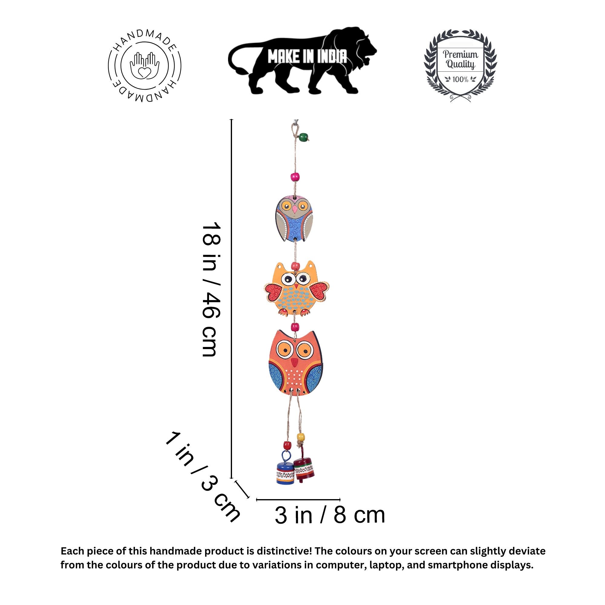 Owl Trinity Hand Painted  Windchime (3x1x18)