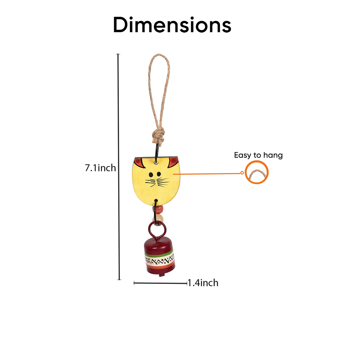 Aakriti Art Creations Handpainted Yellow Wild Cat Wind Chimes with Metal Bell for Outdoor Hanging and Home Decoration