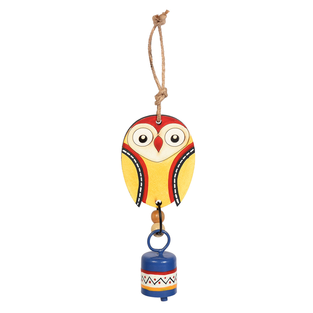 Owl Wind Chime with Metal Bell, Yellow and Blue