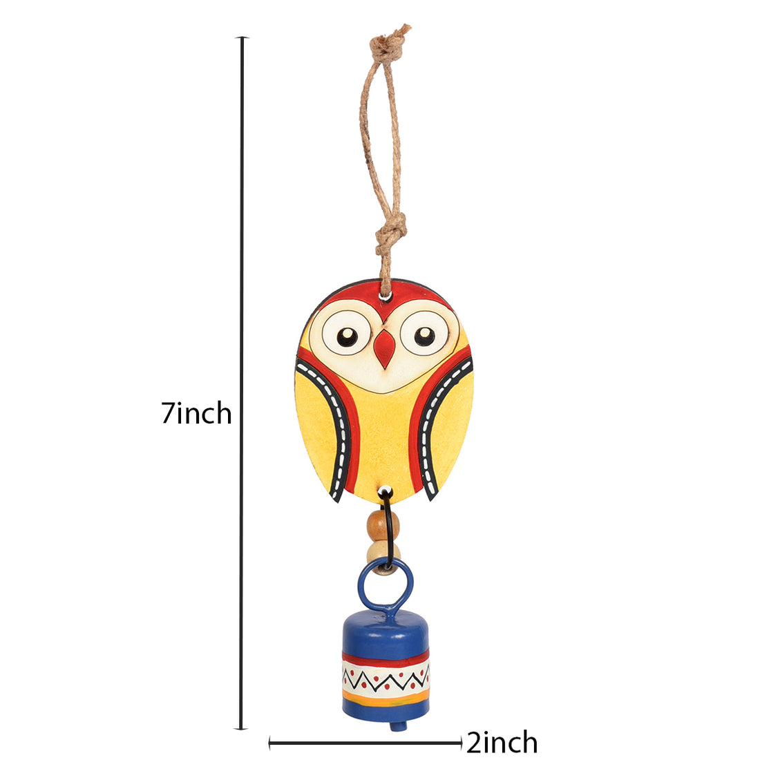 Owl Wind Chime with Metal Bell, Yellow and Blue