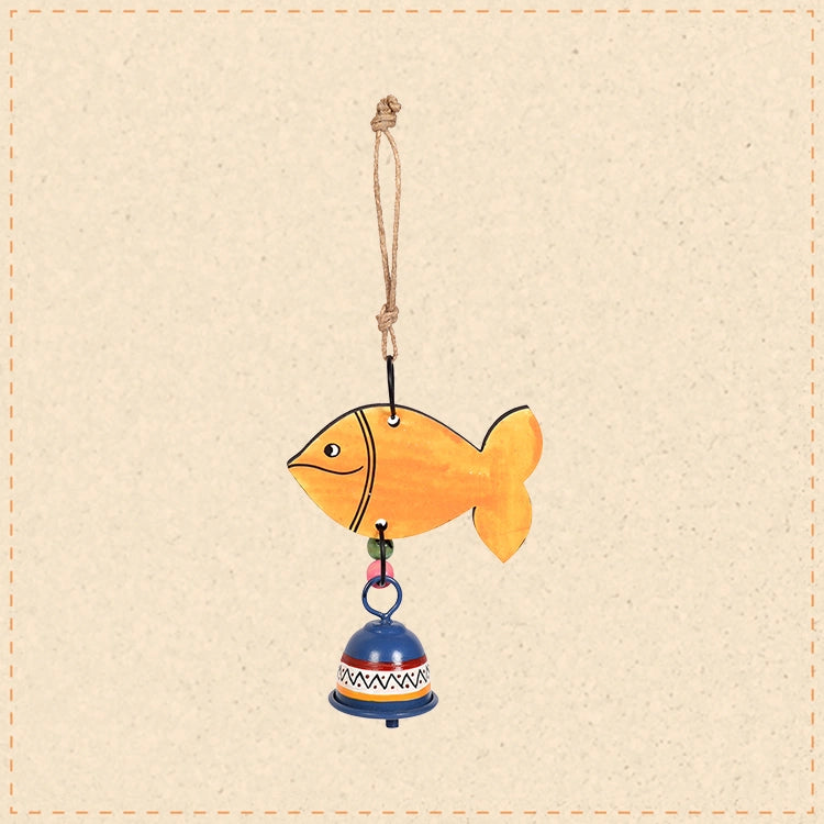 Handpainted Orange Fish Wind Chimes for Home Decorative (Multicolour)