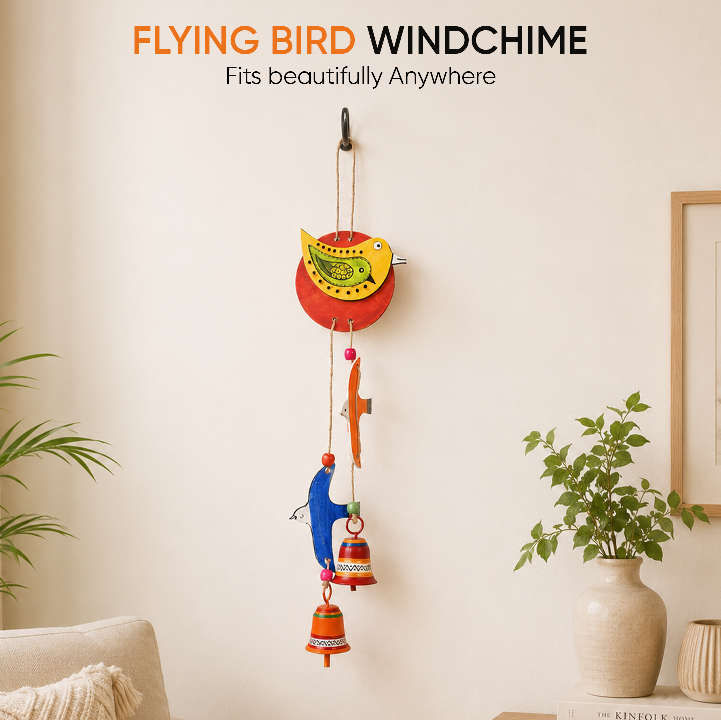 Windchime 2 Flying Bird & 2 Metal Bells (18x4)