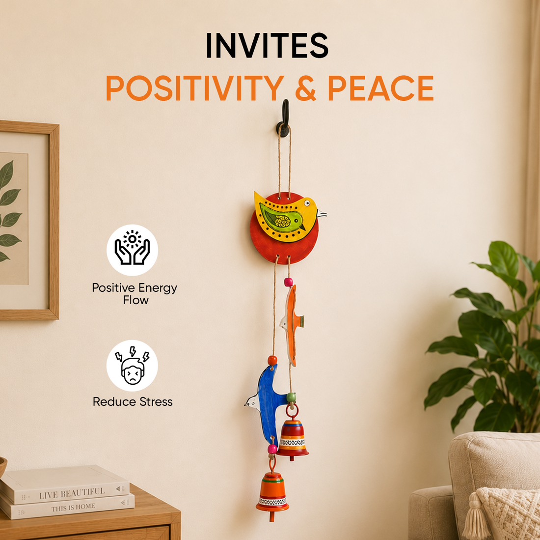 Windchime 2 Flying Bird & 2 Metal Bells (18x4)