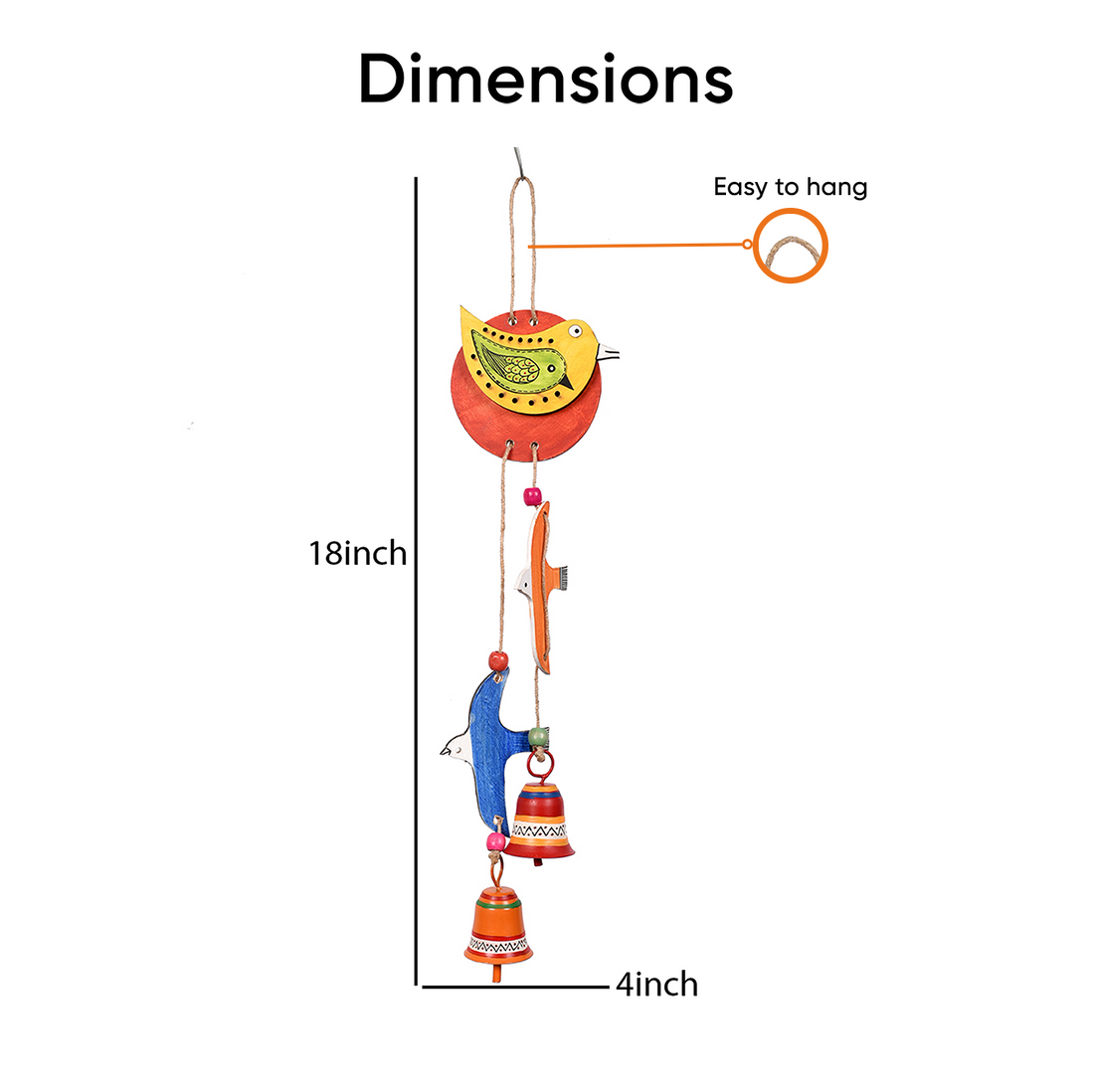 Windchime 2 Flying Bird & 2 Metal Bells (18x4)