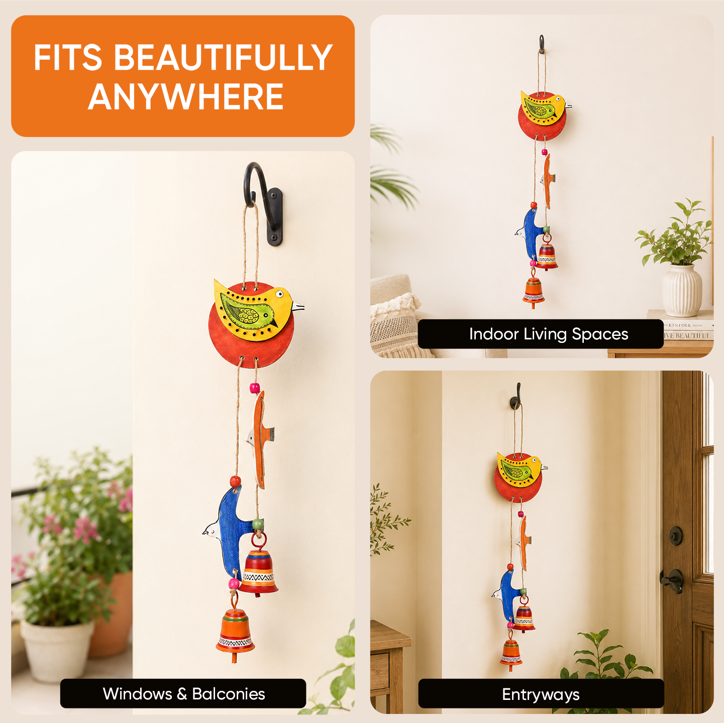 Windchime 2 Flying Bird & 2 Metal Bells (18x4)