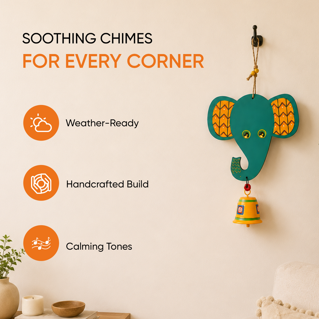 Happy Elephant Wind Chime (15x7)