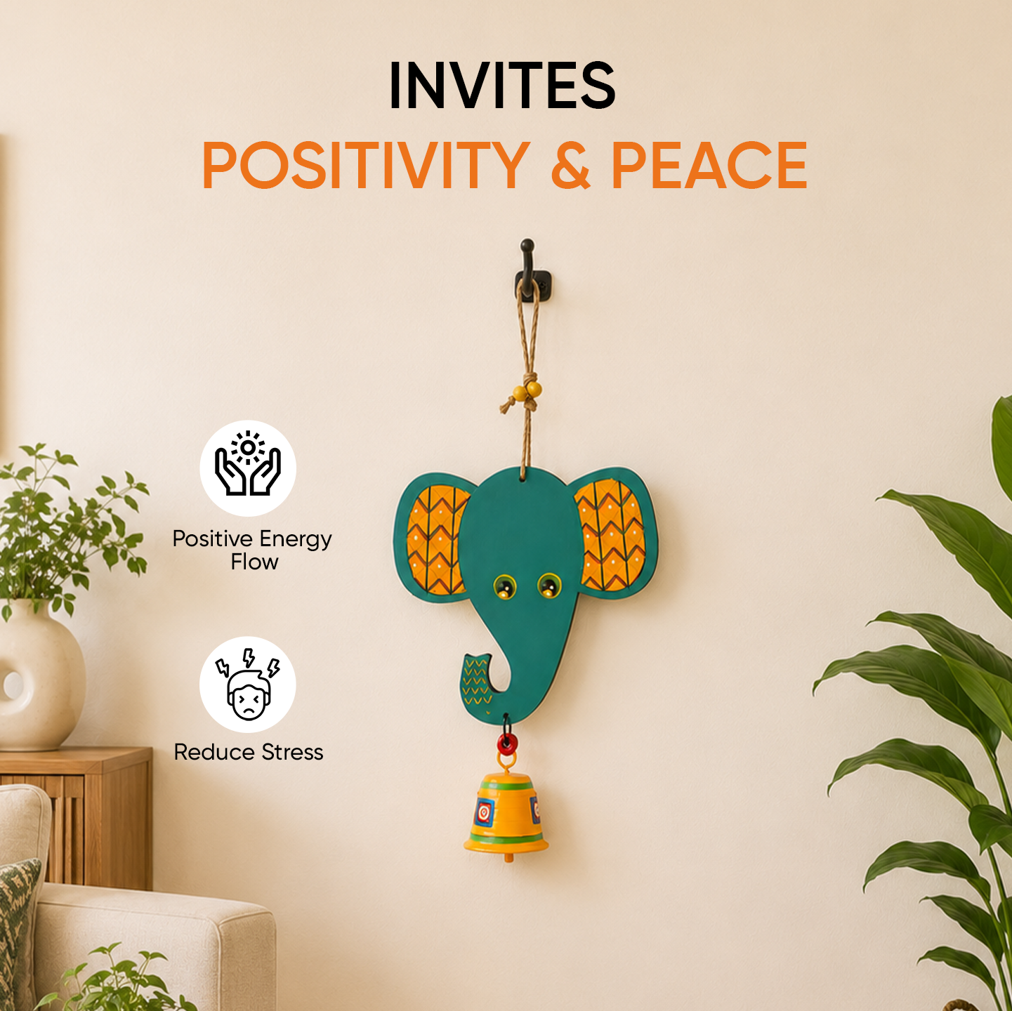 Happy Elephant Wind Chime (15x7)
