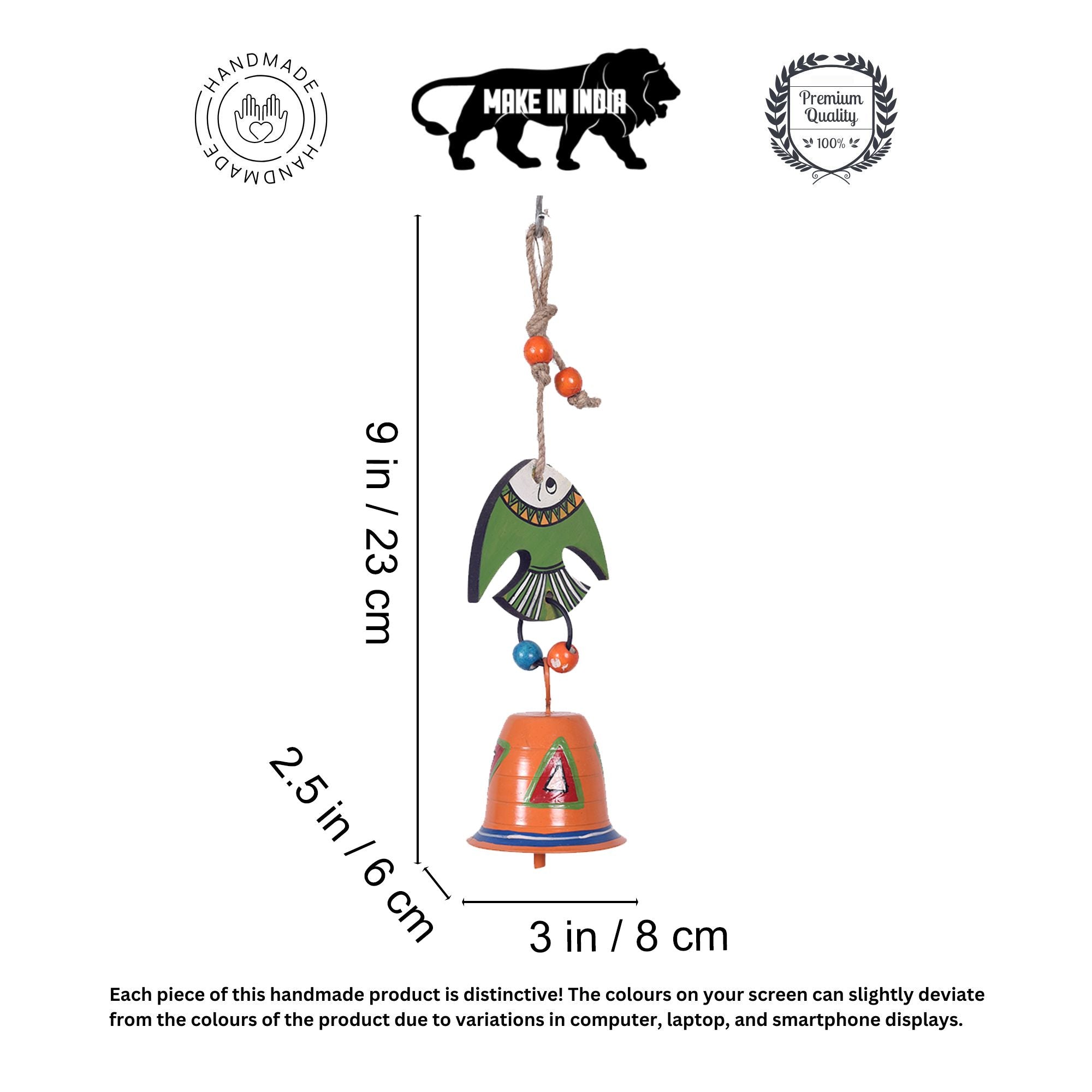 Hand Painted  Fish And Bell Windchime (3x2.5x9)