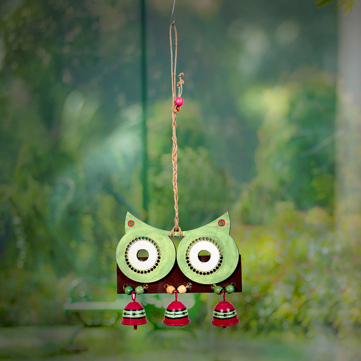 Windchime Big Owl & 3 Metal Bells (16x7)