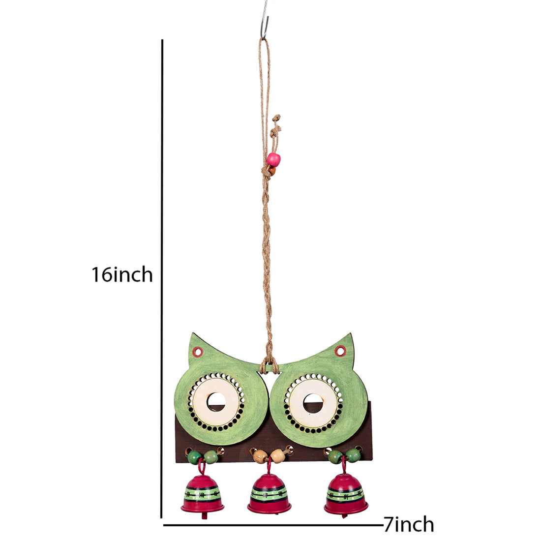 Windchime Big Owl & 3 Metal Bells (16x7)