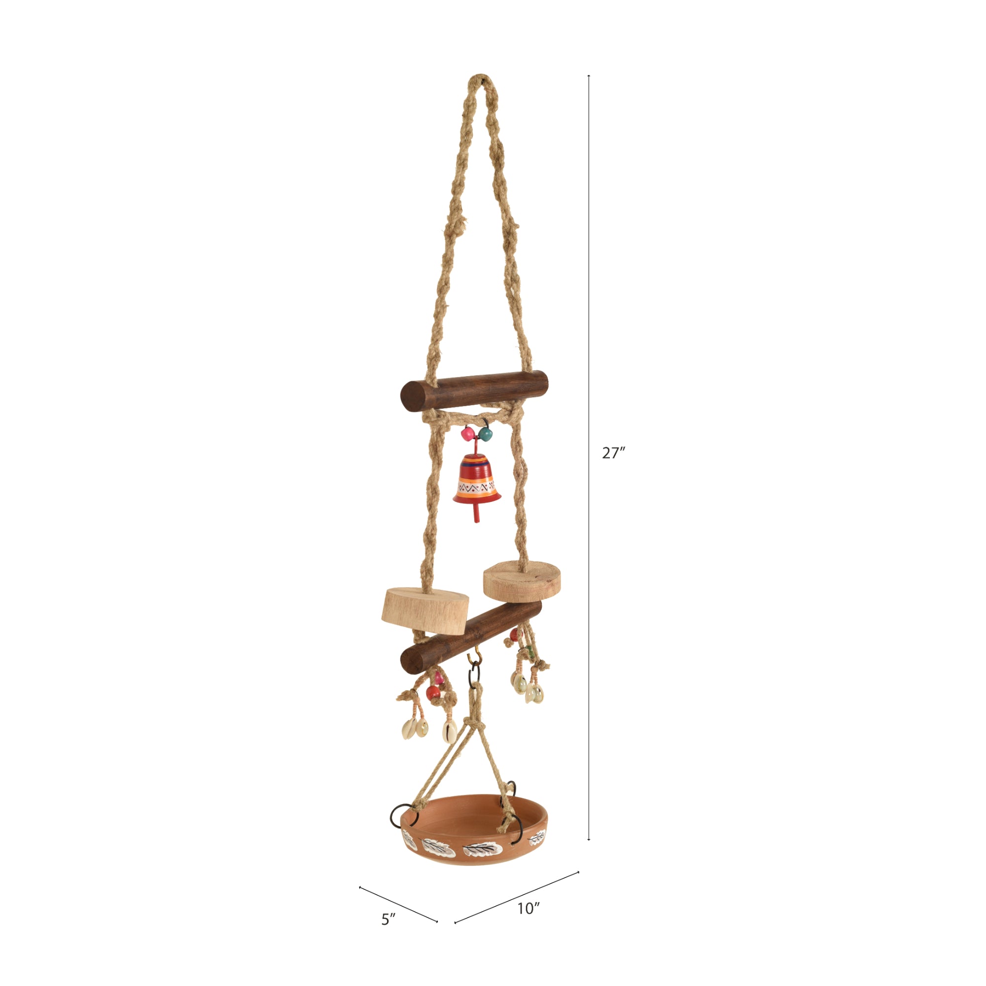 Handcrafted Bird Feeder with Metal Bells (10x5x27)