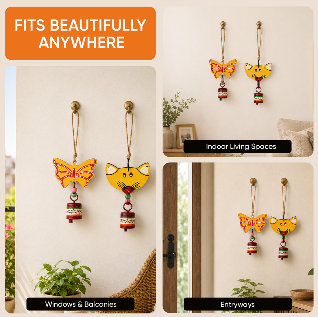 Flutter & Whisker - Handcrafted Wooden Hanging Bells