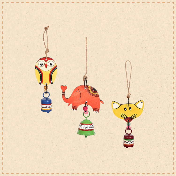 Niyo Trio - Hand-Painted Wooden Animal Hanging Bells (Set of 3)