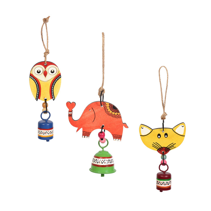 Niyo Trio - Hand-Painted Wooden Animal Hanging Bells (Set of 3)