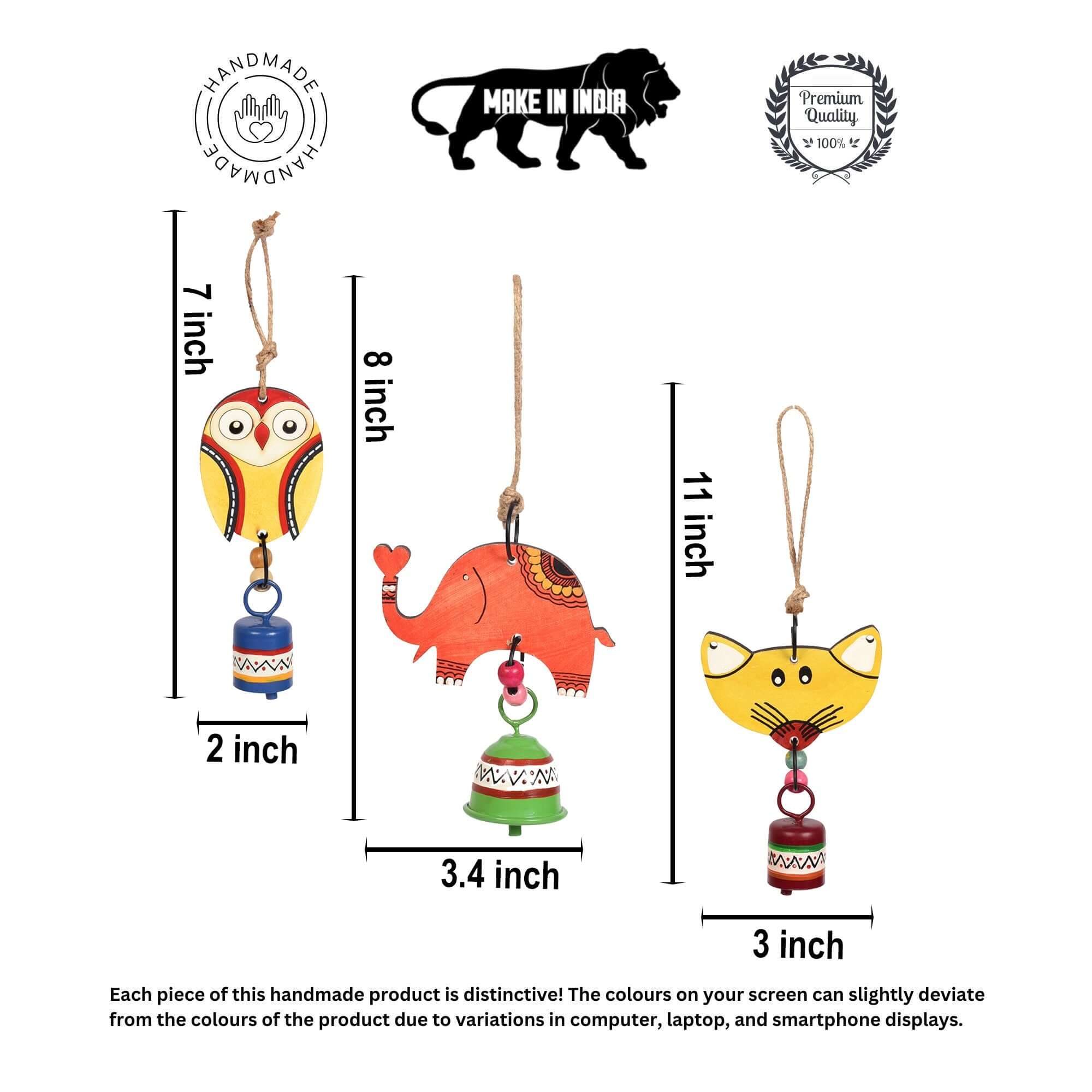Niyo Trio - Hand-Painted Wooden Animal Hanging Bells (Set of 3)