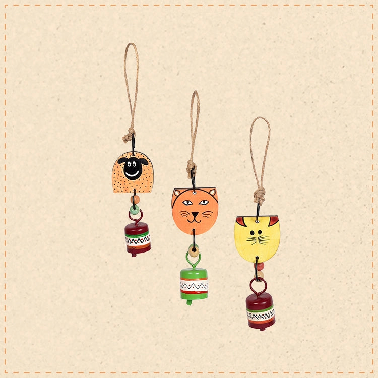 Zuki Trio - Hand-Painted Wooden Animal Hanging Bells (Set of 3)