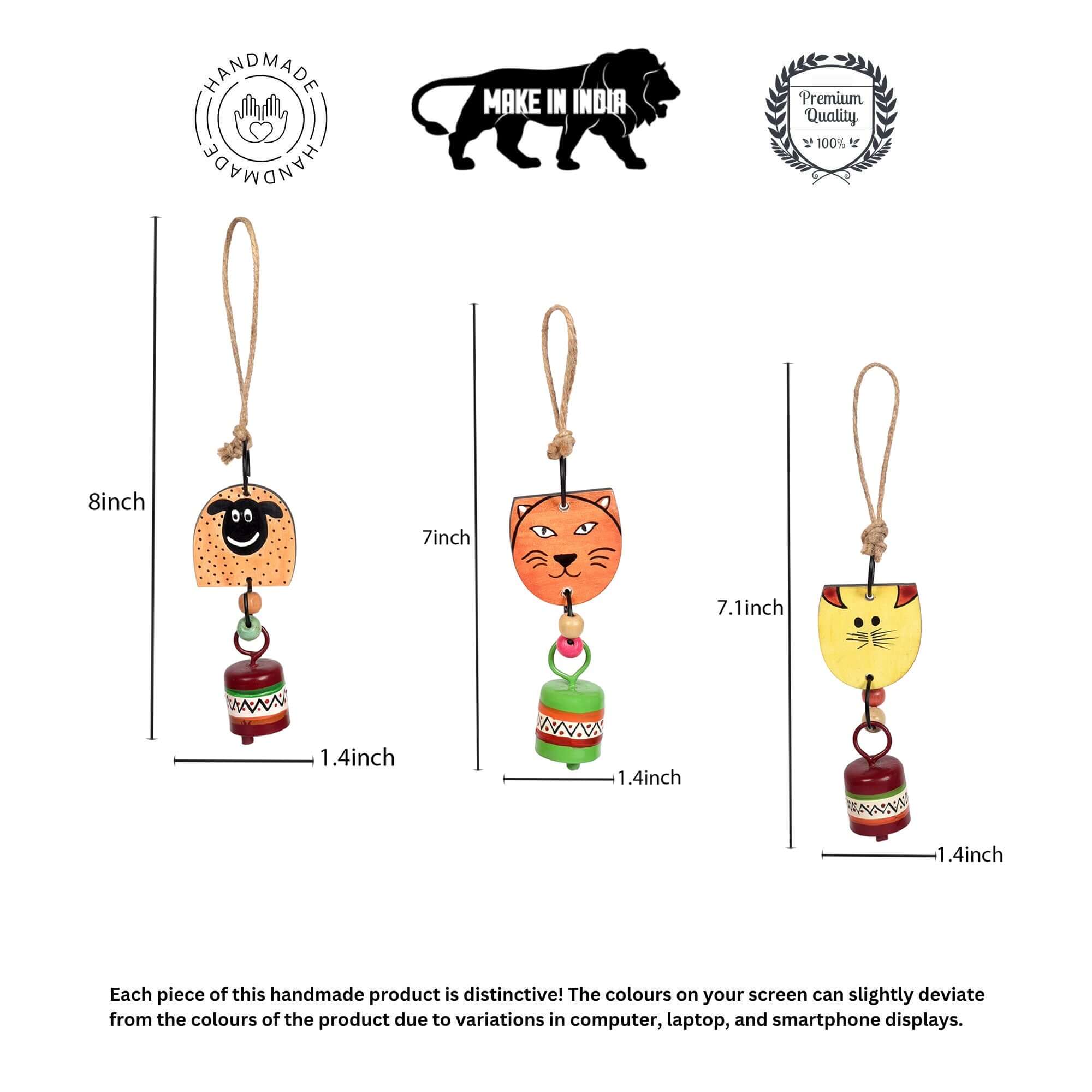 Zuki Trio - Hand-Painted Wooden Animal Hanging Bells (Set of 3)