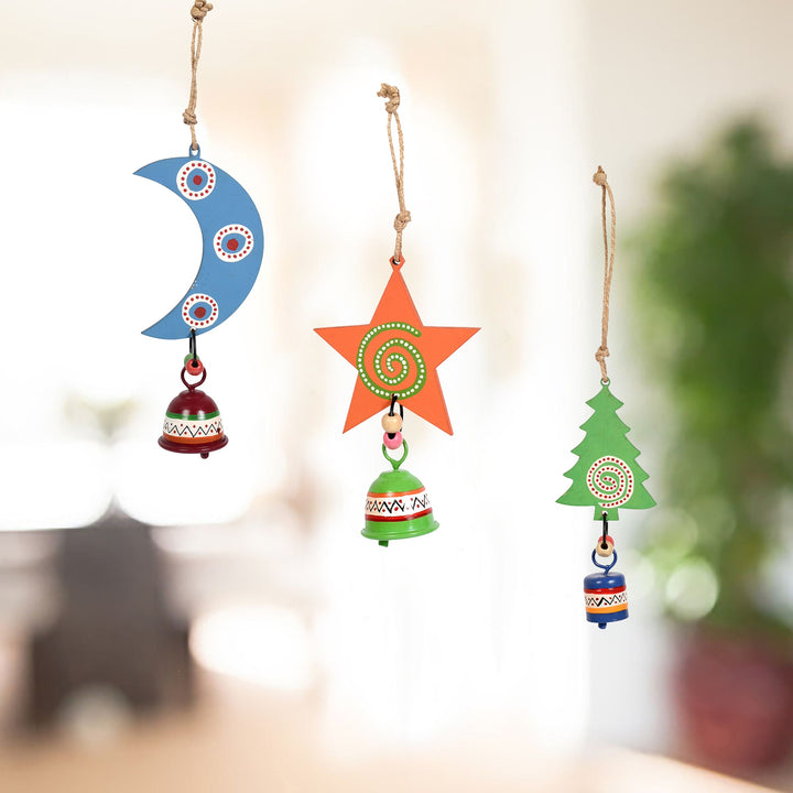 Festive Trio Wind Chime Set ﾖ Moon, Star & Tree