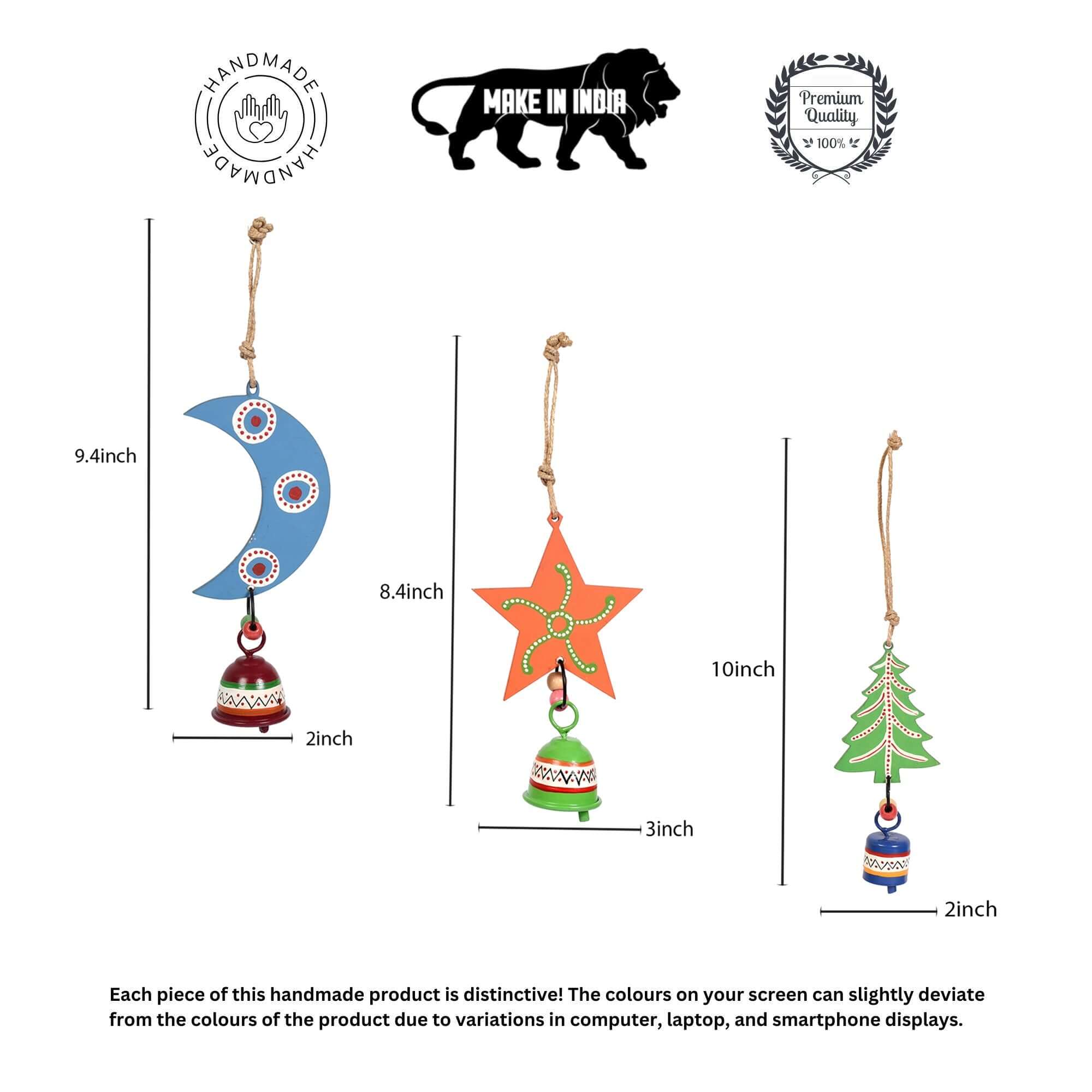 Festive Trio Wind Chime Set ﾖ Moon, Star & Tree