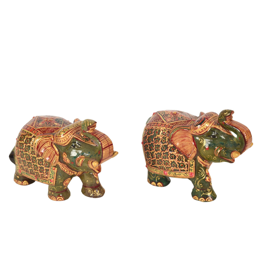 Hancarved Elephants In Jade Stone Set of 2 (M)