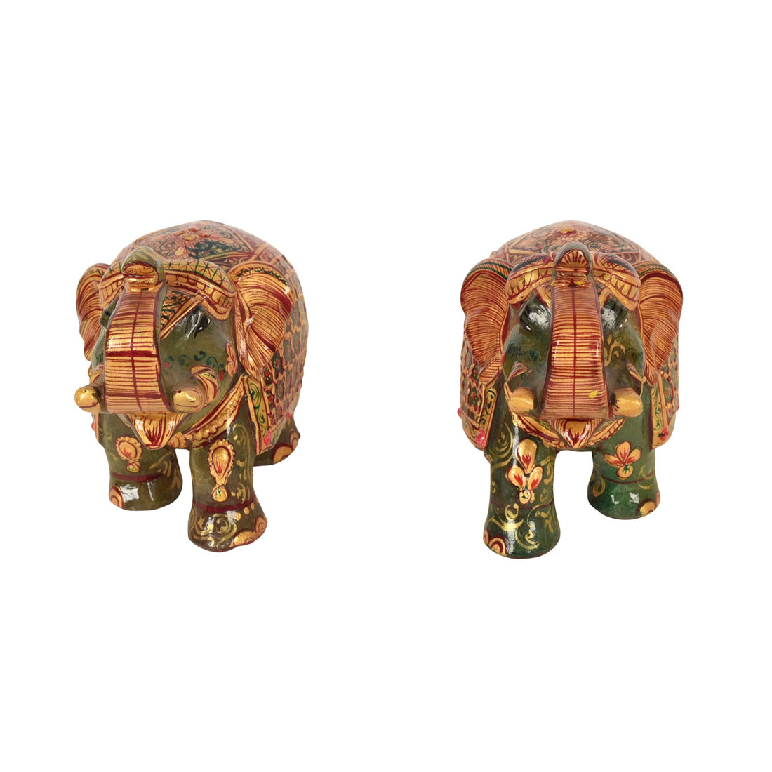 Hancarved Elephants In Jade Stone Set of 2 (M)