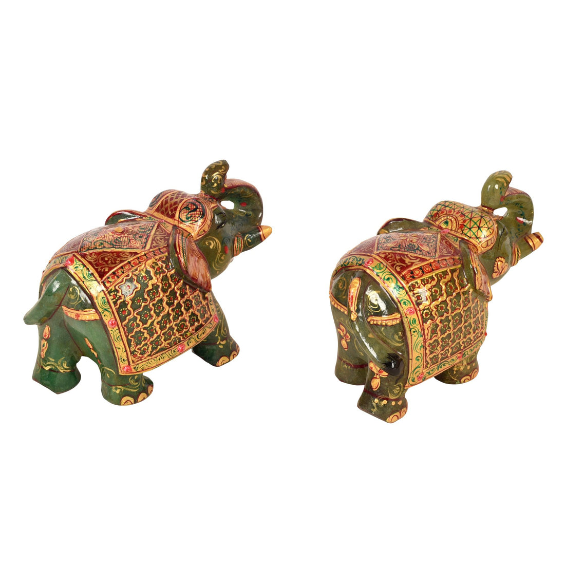 Hancarved Elephants In Jade Stone Set of 2 (M)