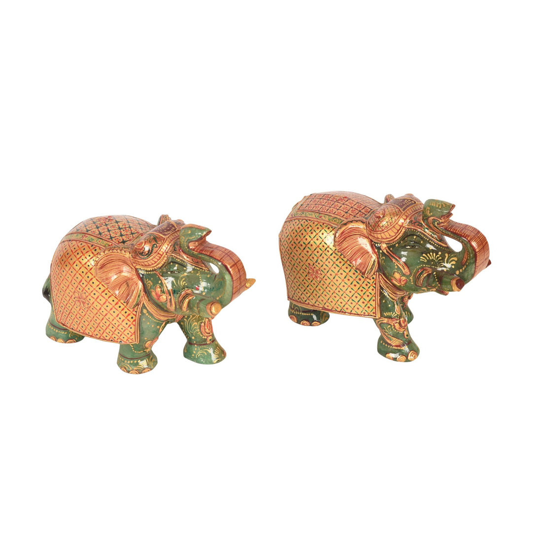 Hancarved Elephants In Jade Stone Set of 2 (L)