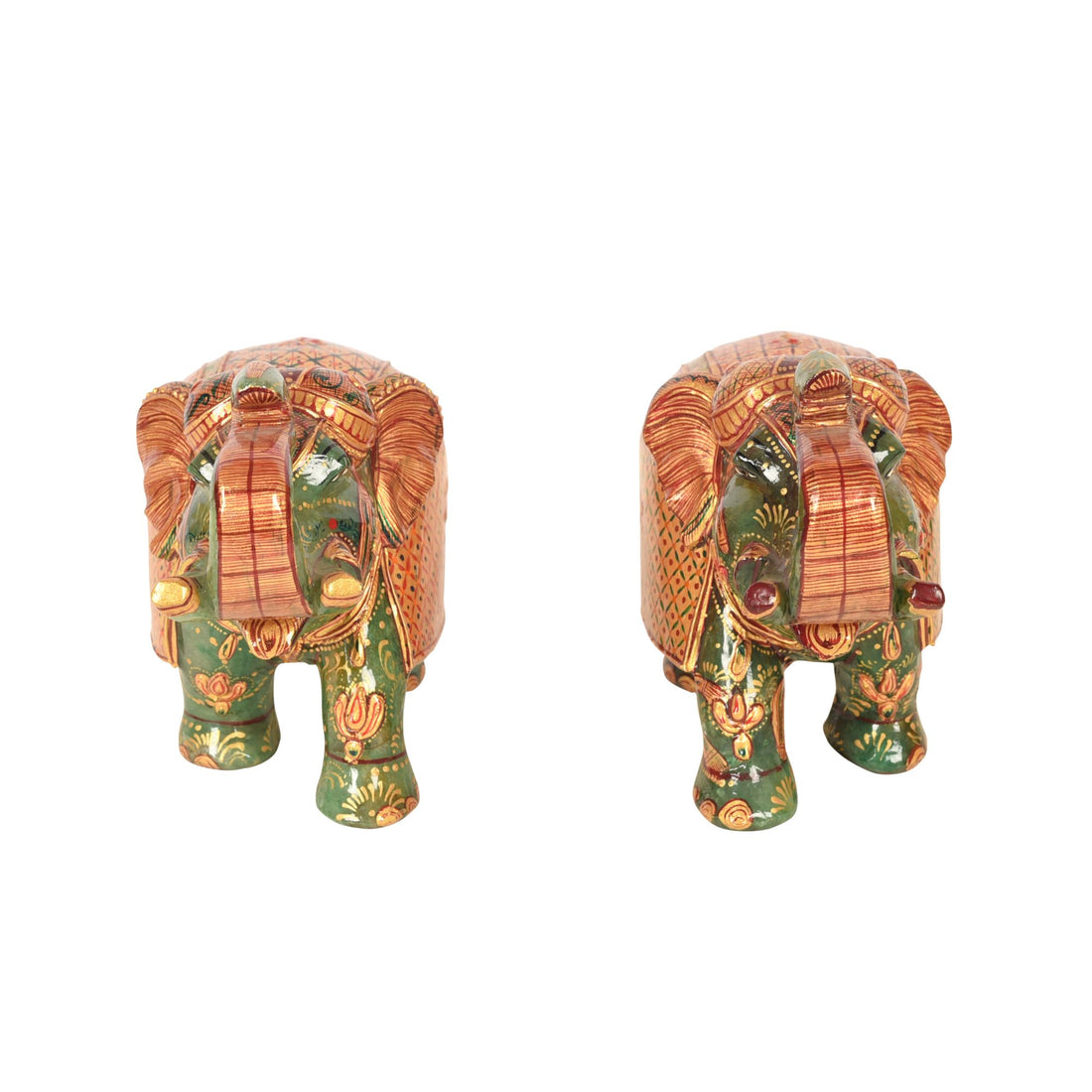 Hancarved Elephants In Jade Stone Set of 2 (L)