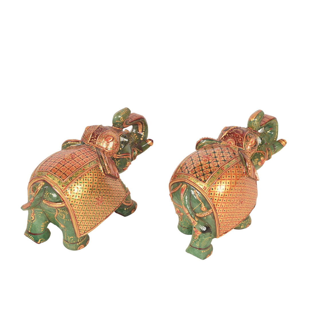 Hancarved Elephants In Jade Stone Set of 2 (L)