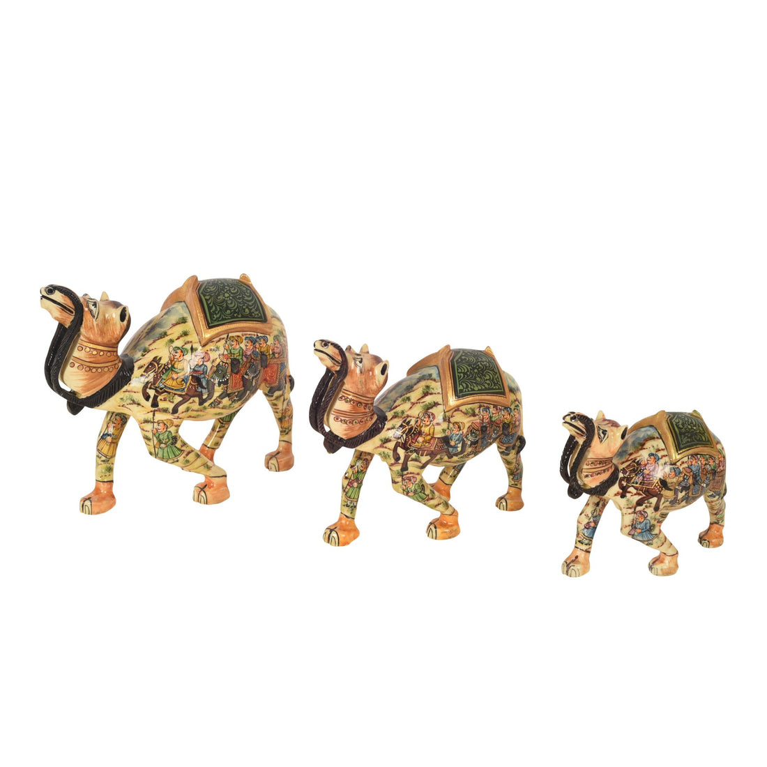 Hand carved Family of Camels Set of 3 (Green)