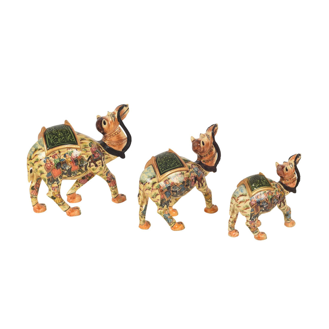 Hand carved Family of Camels Set of 3 (Green)