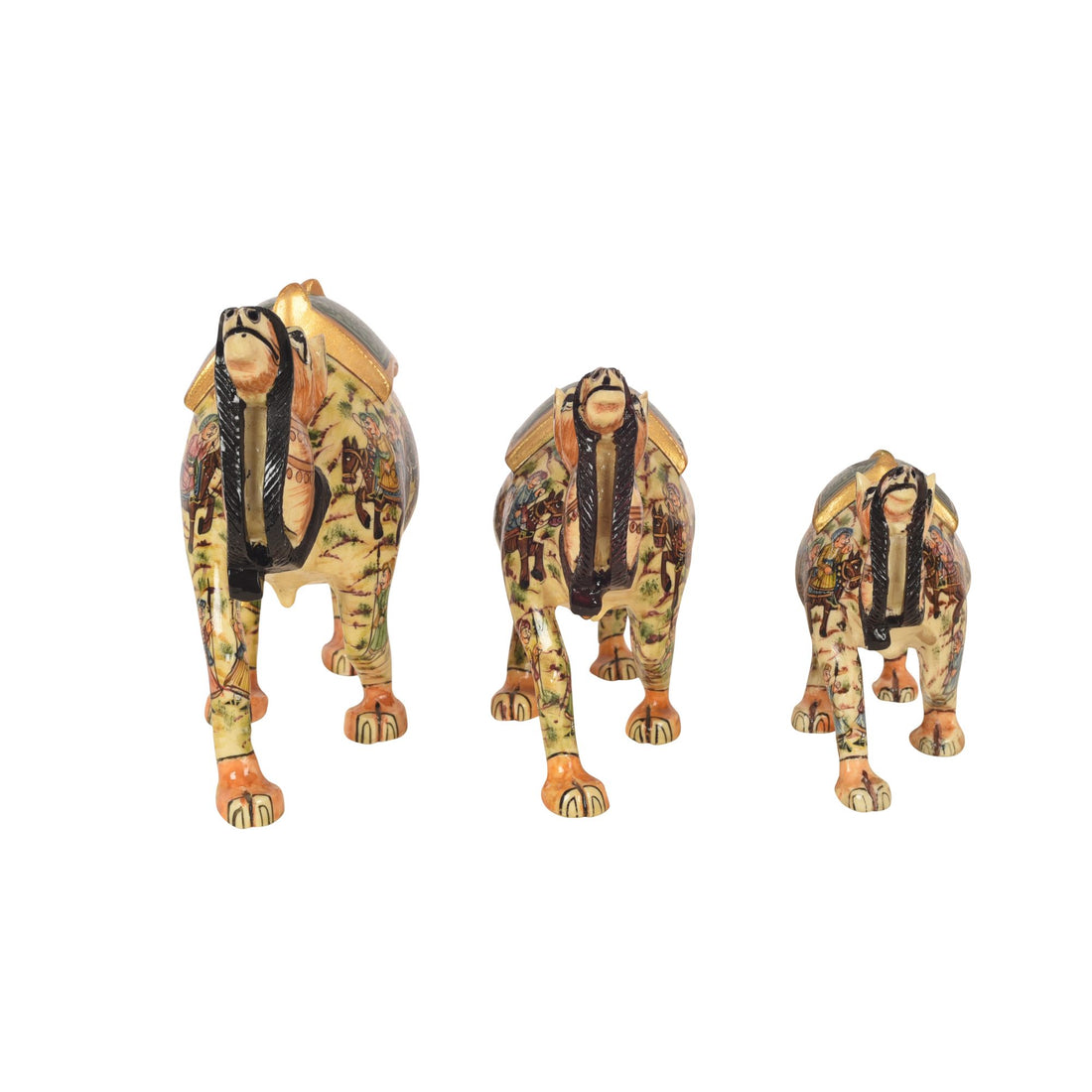 Hand carved Family of Camels Set of 3 (Green)