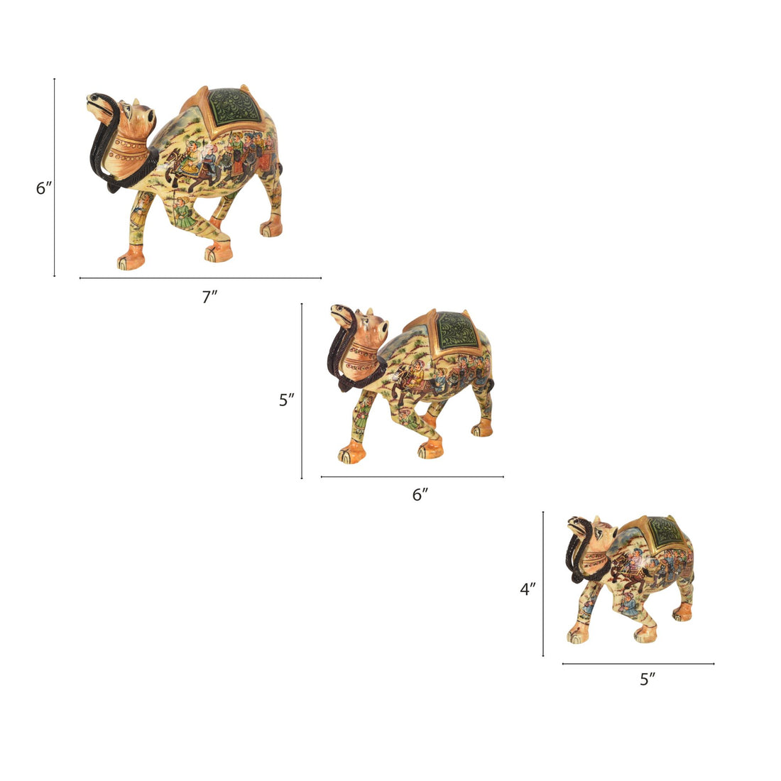 Hand carved Family of Camels Set of 3 (Green)