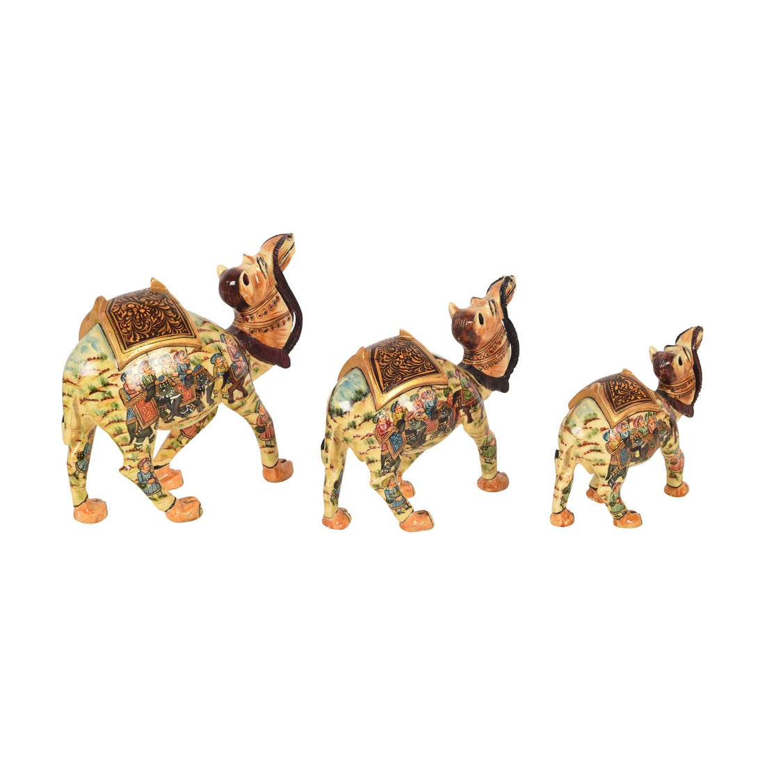 Hand carved Family of Camels Set of 3 (Brown)