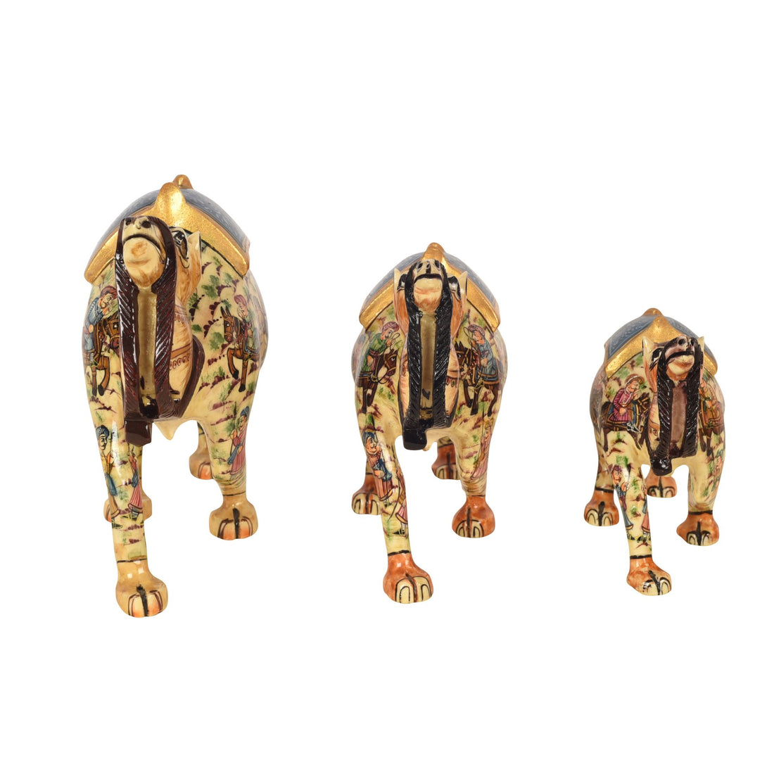 Hand carved Family of Camels Set of 3 (Blue)