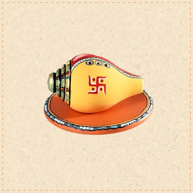 Swastika Divine Conch Incense Holder in Yellow color