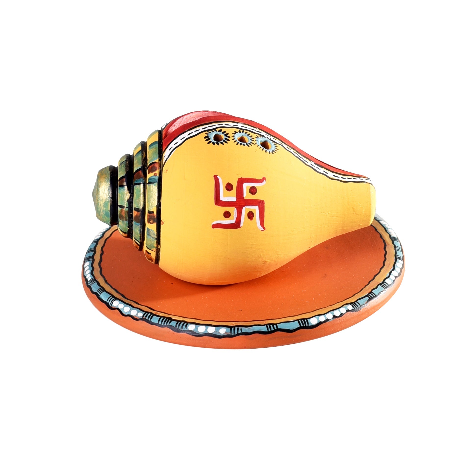 Swastika Divine Conch Incense Holder in Yellow color