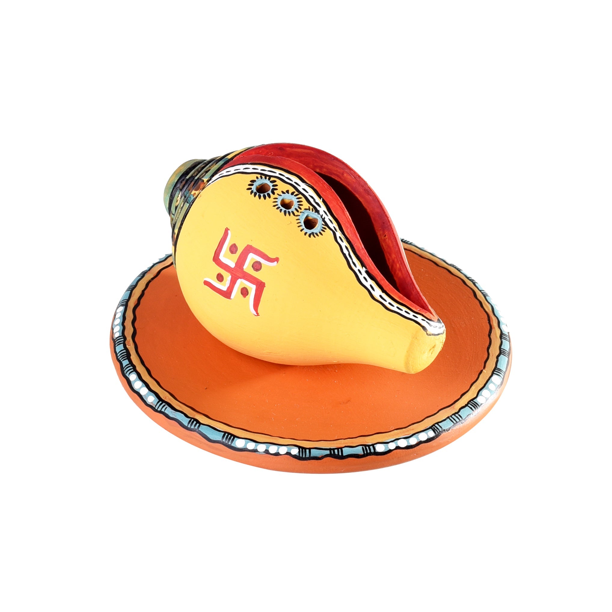 Swastika Divine Conch Incense Holder in Yellow color