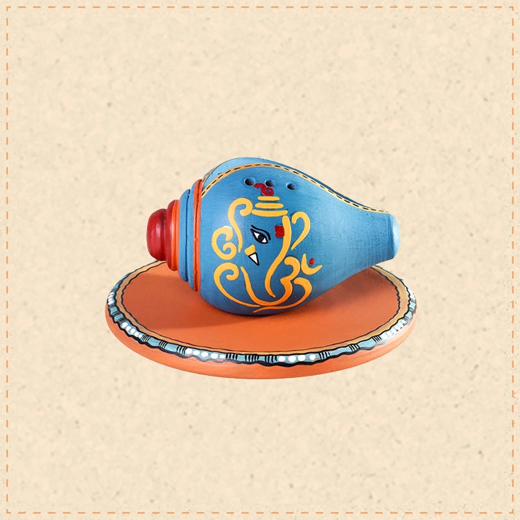 Swastika Divine Conch Incense Holder in Royal Blue color