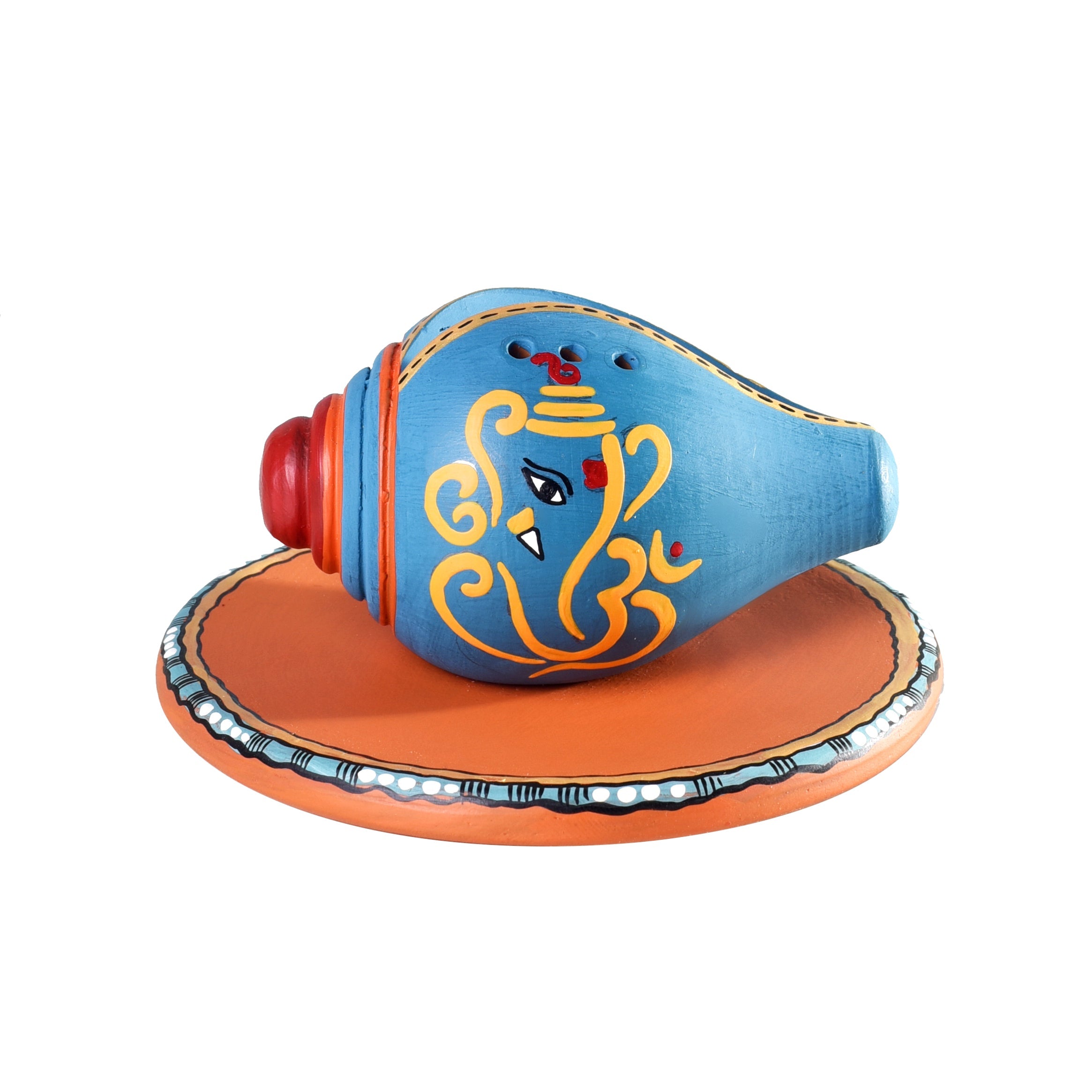 Swastika Divine Conch Incense Holder in Royal Blue color