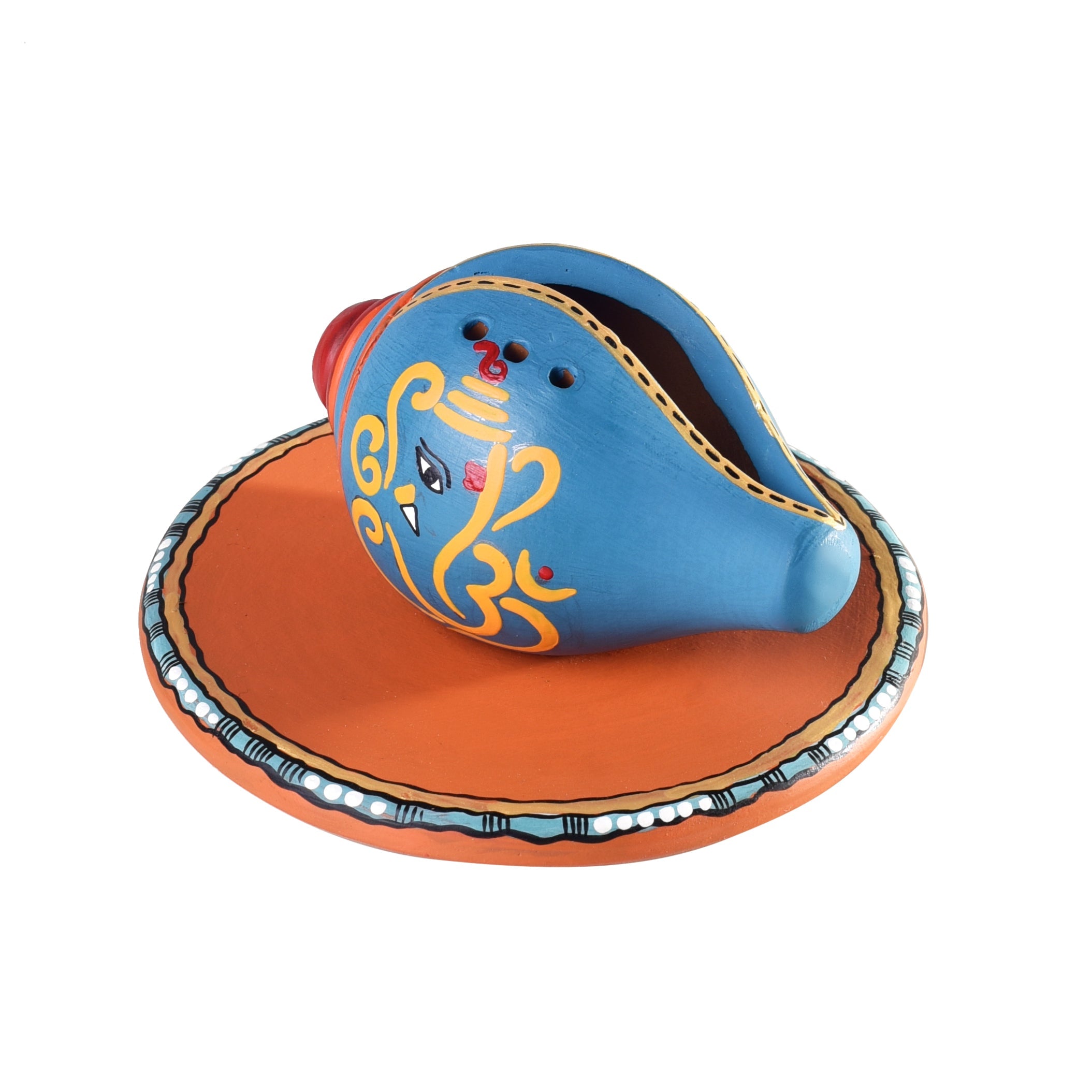 Swastika Divine Conch Incense Holder in Royal Blue color