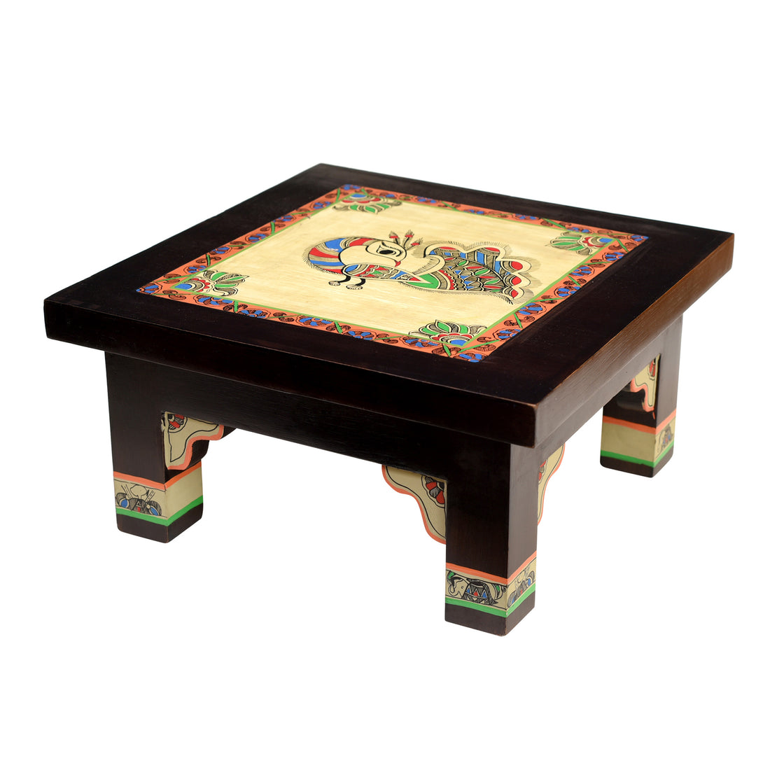 Peacock Chowki in Teakwood (12x12x6)