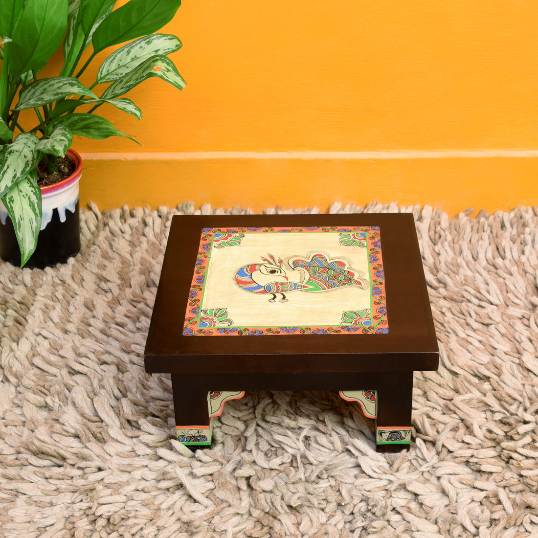 Peacock Chowki in Teakwood (12x12x6)