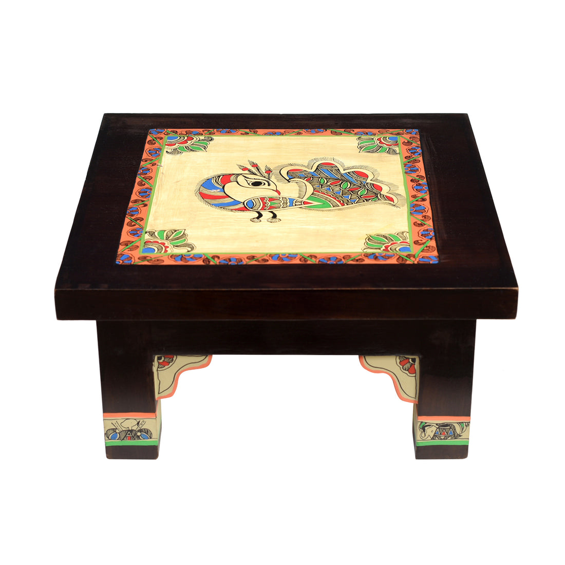 Peacock Chowki in Teakwood (12x12x6)