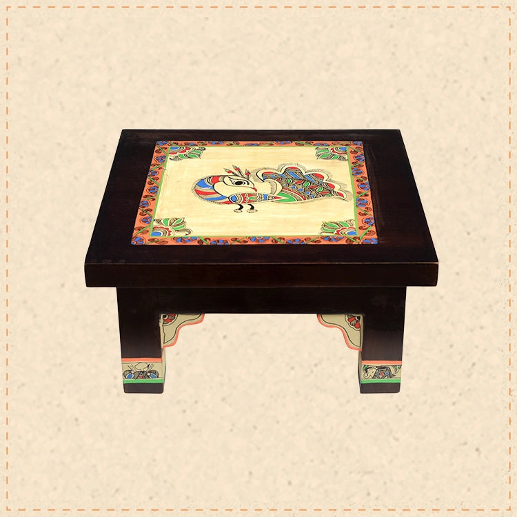 Peacock Chowki in Teakwood (12x12x6)