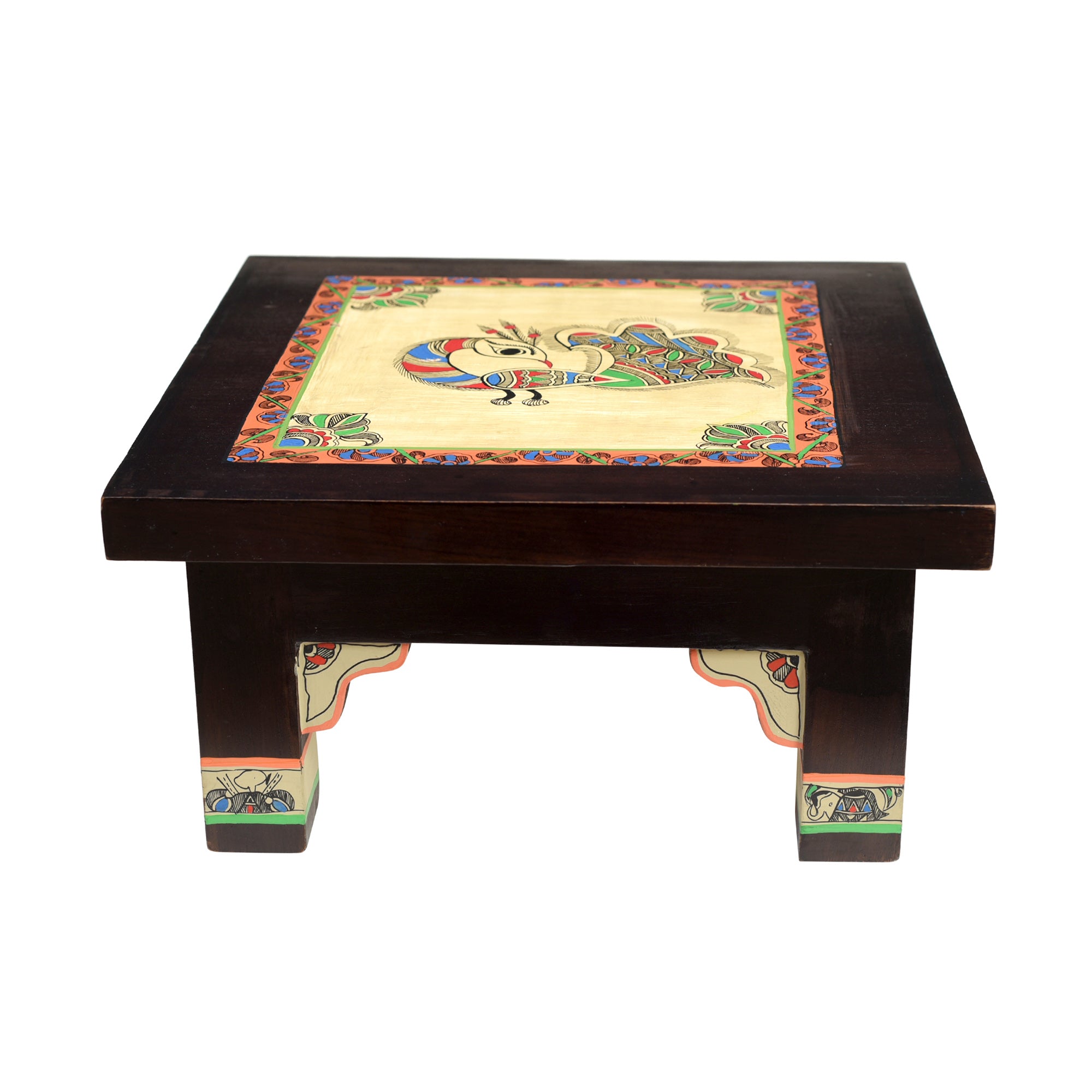 Peacock Chowki in Teakwood (12x12x6)