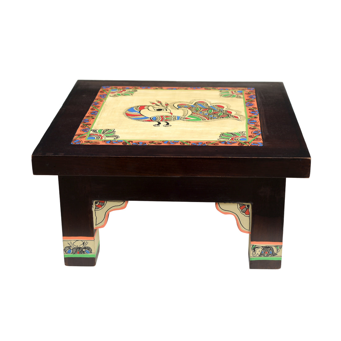 Peacock Chowki in Teakwood (12x12x6)