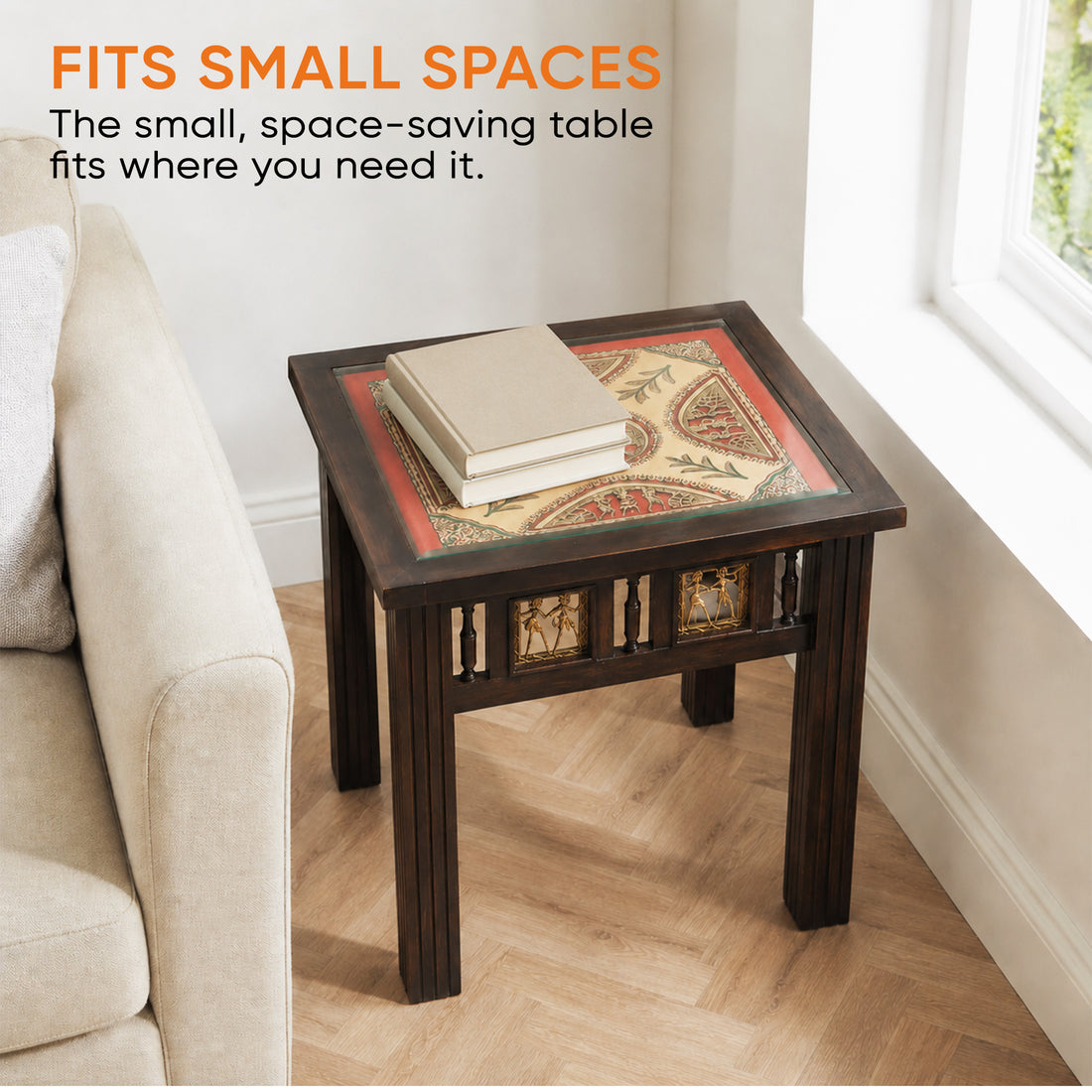Zudra End Table in Teakwood with Walnut Finish (24x24x18)