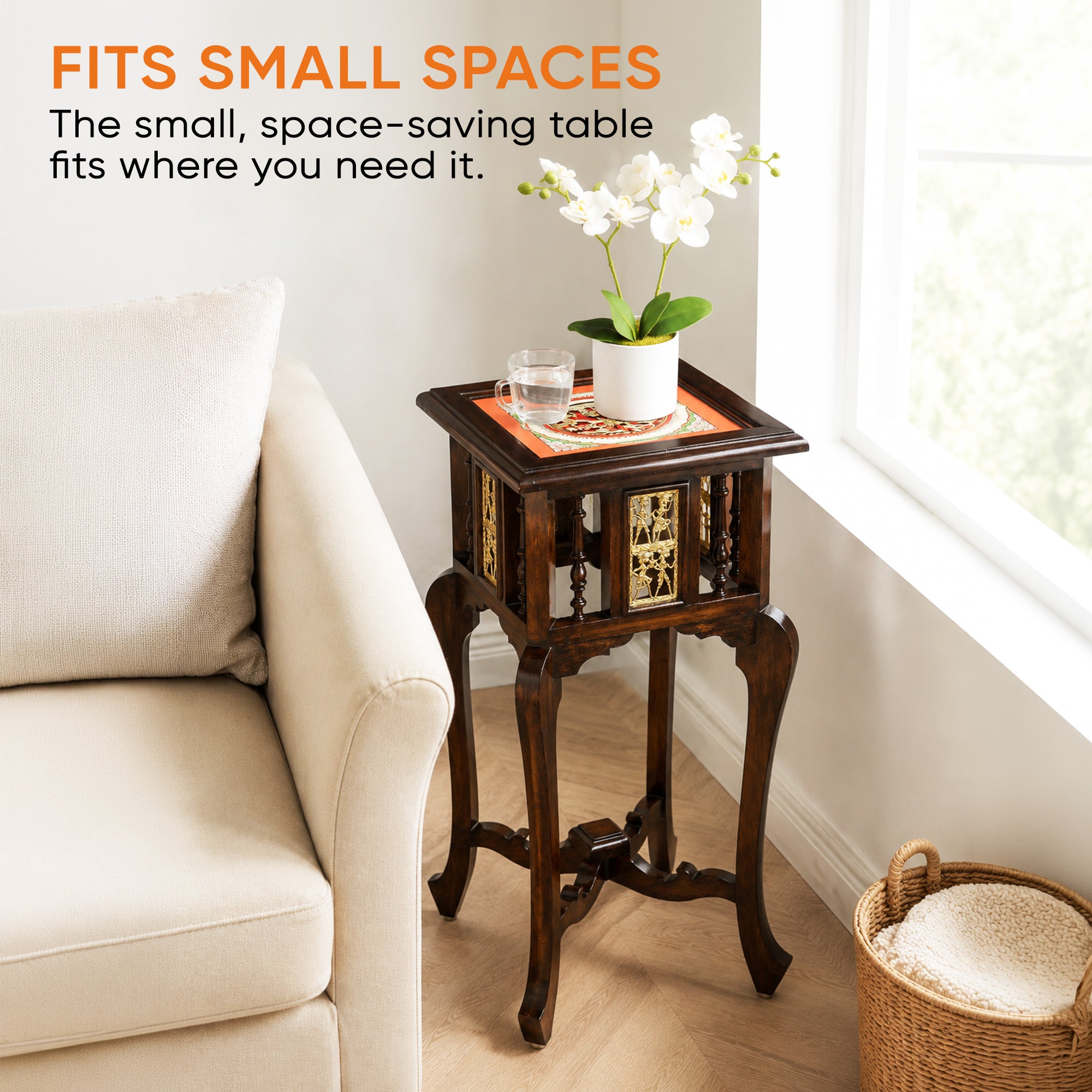 Shahi End Table in Teakwood with Walnut Finish (14x14x30)